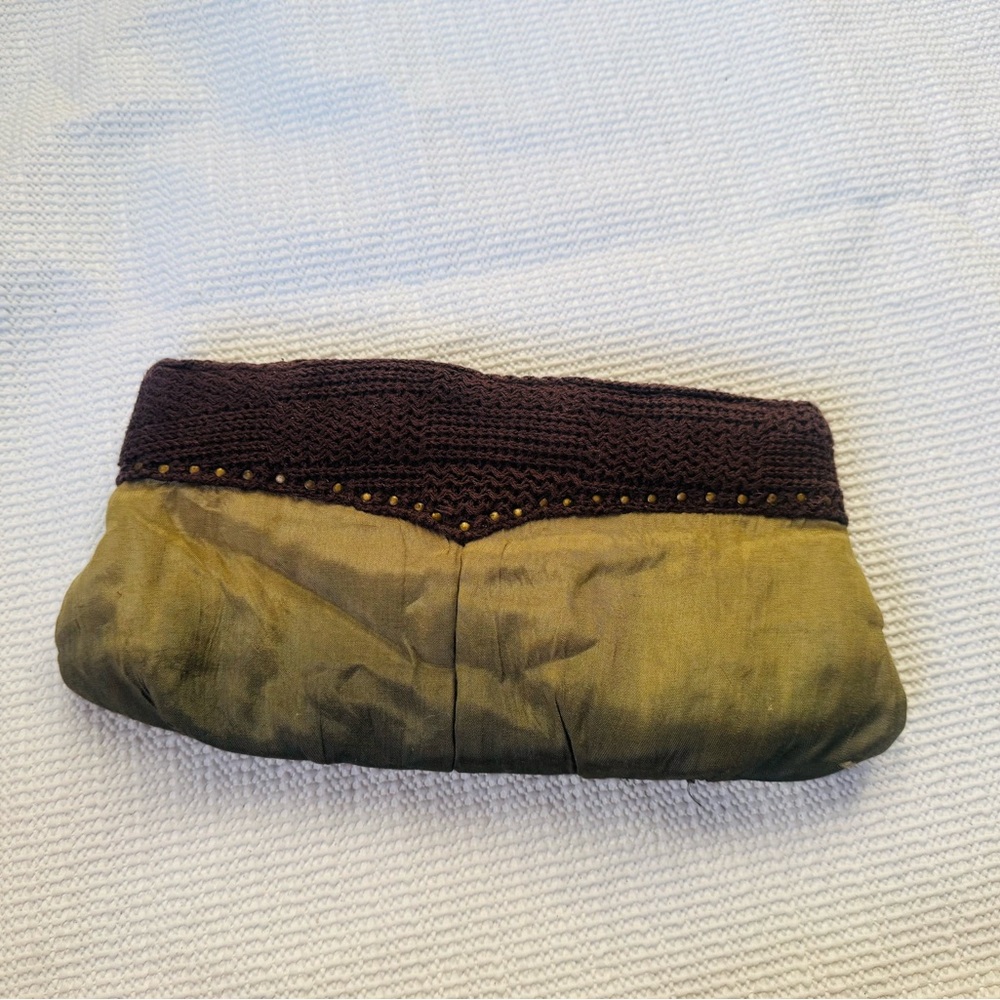 Free people clutch olive green and brown fabric